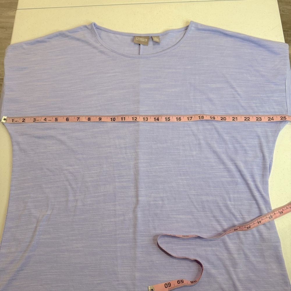Chico's Shirt Polyester Rayon Periwinkle 3/4 Sleeves Women’s Size 12 (Chico’s 2) - Picture 4 of 11